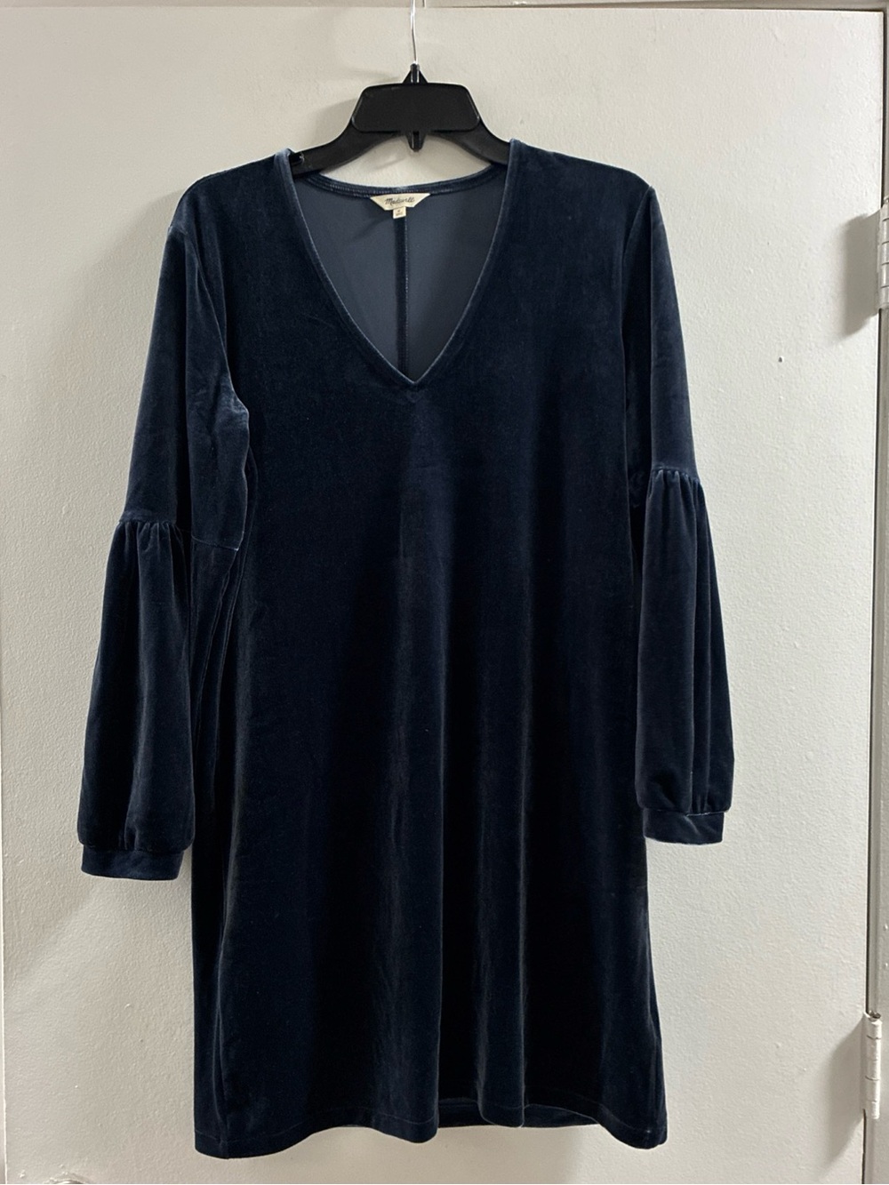 Madewell Navy Velvet V-Neck Mini Dress